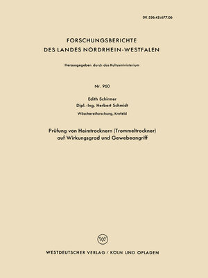 cover image of Prüfung von Heimtrocknern (Trommeltrockner) auf Wirkungsgrad und Gewebeangriff